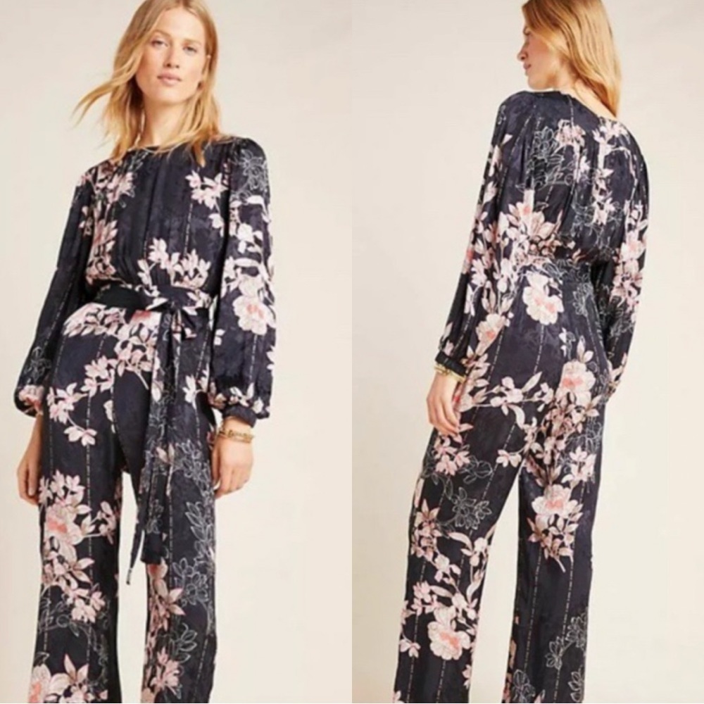 Anthropologie Harlyn Audria Jacquard Floral Jumpsuit Size Small